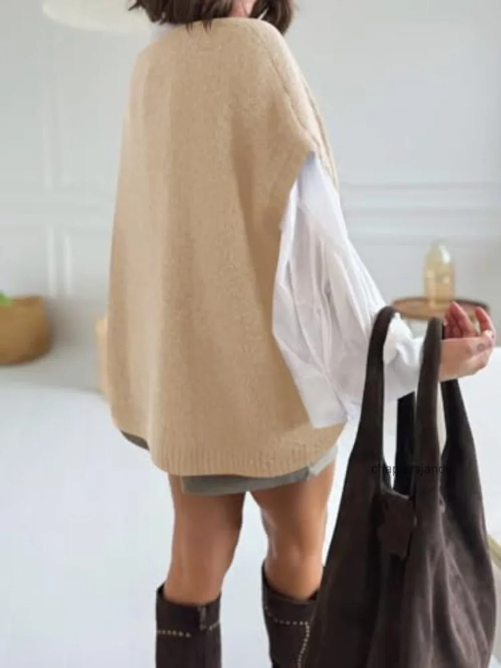 Oversized Turtleneck Sweater Short Sleeve Batwing Knit Poncho Pullover Top
